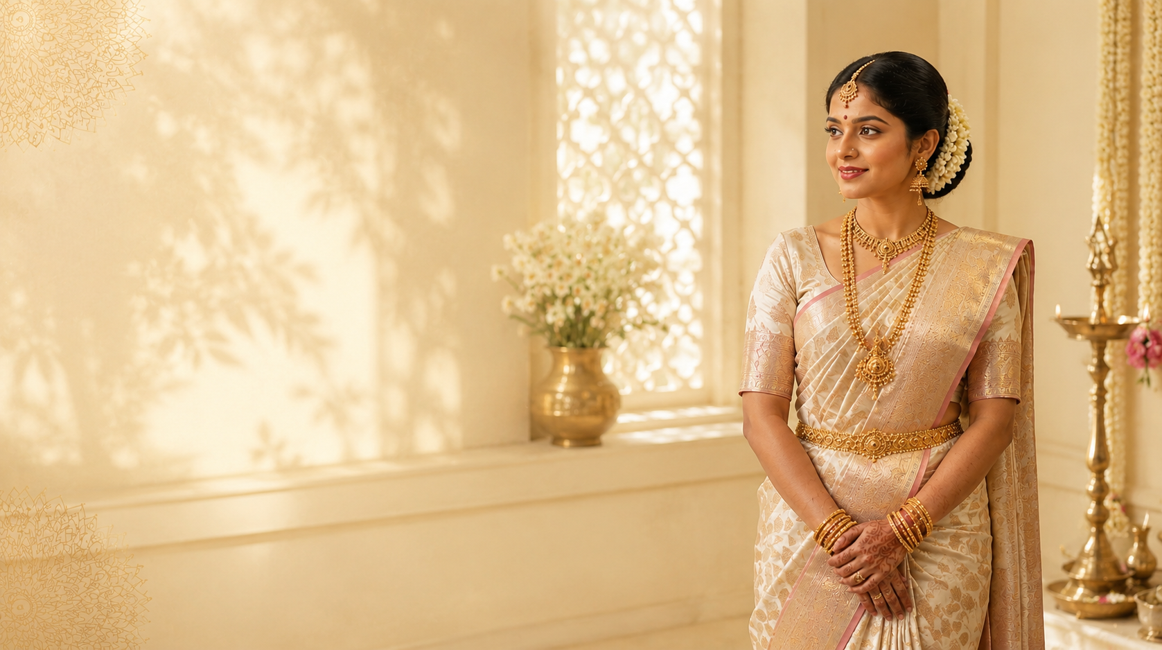 Woman in a pastel soft silk saree with a contrast zari border, part of the new arrivals on the loom